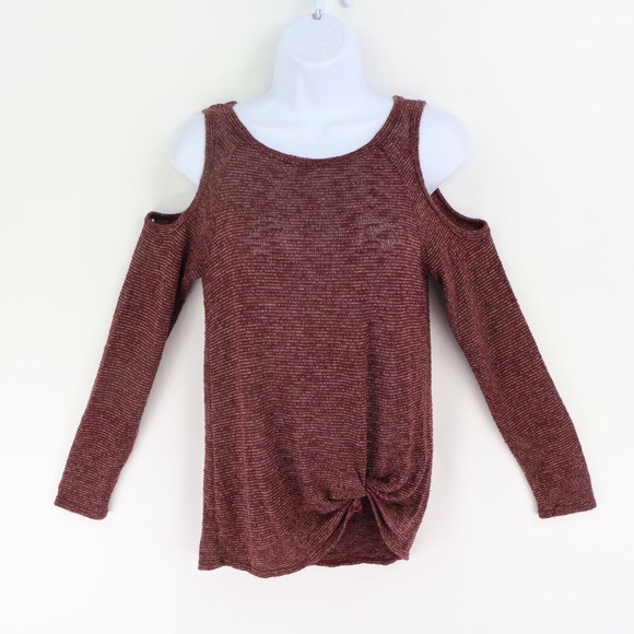 Moa Moa Knit Top Womens Size S‎ Purple Heathered Stretch Cold Shoulder Gathered - Picture 1 of 7